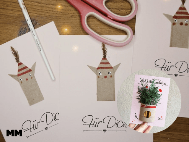 Einfache Weihnachtskarten mit Klopapierrolle gestalten